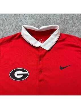 Georgia Bulldogs Nike Polo Shirt Men L Red White Performance Ringer 42" x 29"